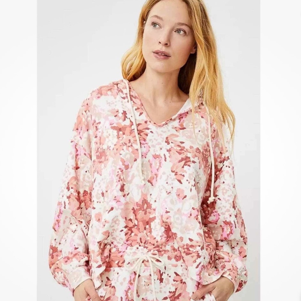 Lou & grey LOFT pink floral hoodie sweatshirt size small